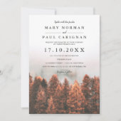 Fall winter pine trees forest photo chic wedding einladung (Vorderseite)
