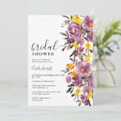 Fall Winter purple floral bridal shower Einladung (Stehend Vorderseite)