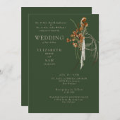 Fall Wispy Boho Forest Green Beide Eltern Einladung (Vorne/Hinten)