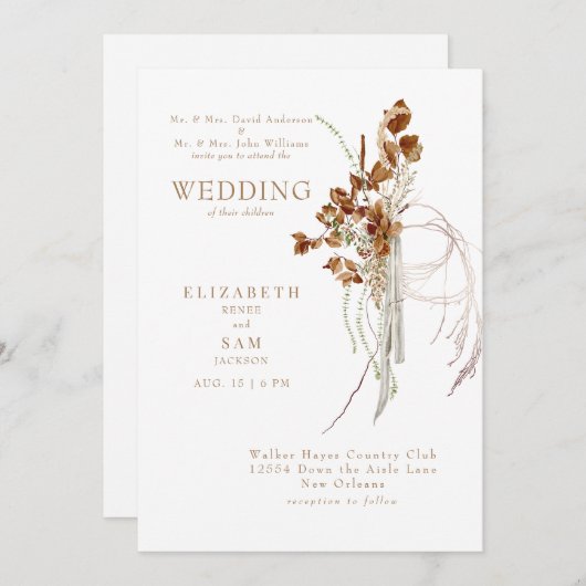 Fall Wispy Boho White beide Eltern Einladung (Vorne/Hinten)