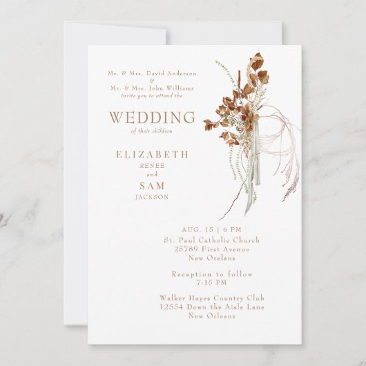 Fall Wispy Boho White Beide Eltern II Einladung (Vorderseite)