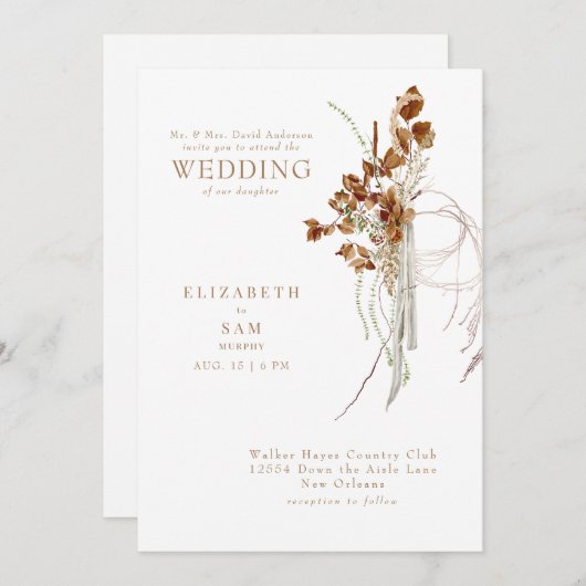 Fall Wispy Boho White Bride Eltern Hochzeit Einladung (Vorne/Hinten)