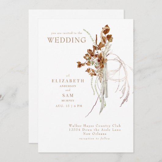 Fall Wispy Boho White No Eltern Hochzeit Einladung (Vorne/Hinten)