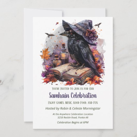 Fall Witch Raven Samhain Spooky Halloween Party Einladung (Vorderseite)