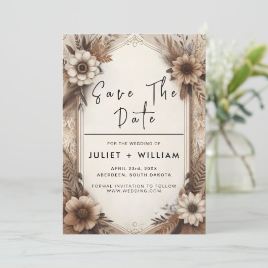 Fall Wood Paperie Gerecycelt Papier Hochzeit Save The Date (Stehend Vorderseite)