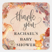 Fall Woodland Animals Baby Dusche Gefallen Quadratischer Aufkleber (Vorderseite)