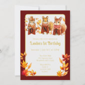 Fall Woodland Eichhörnchen erster Geburtstag Einladung (Vorderseite)