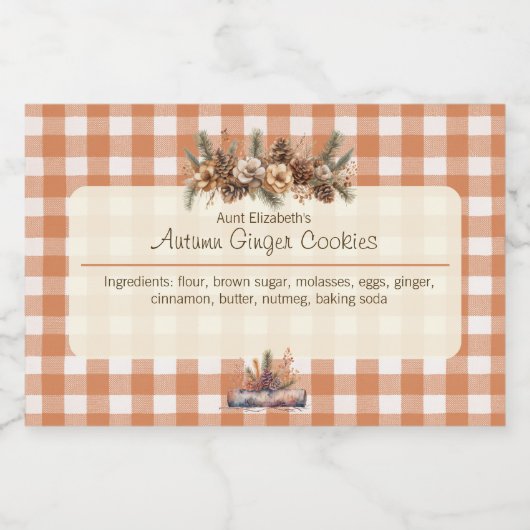 Fall Woodland Greenery Gingham Lebensmitteletikett (Einzelnes Label)