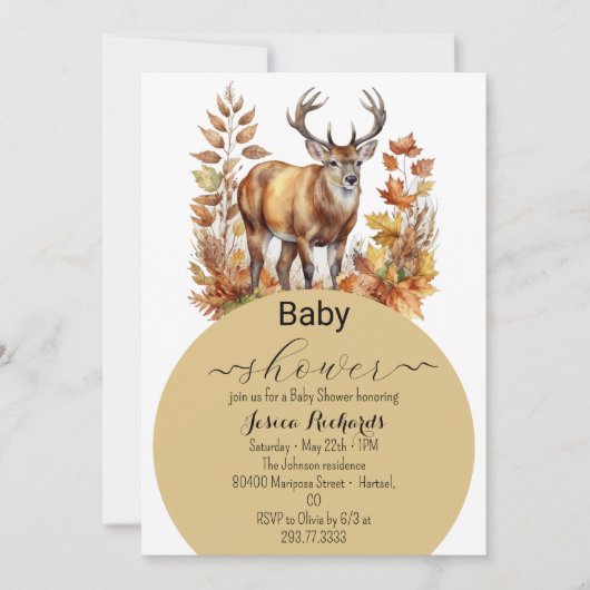 Fall Woodland Hirsche Tierwald Wasserfarbe Einladung (Vorderseite)