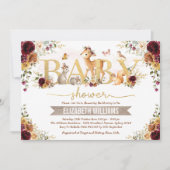 Fall Woodland Orange Burgundy Floral Baby Dusche Einladung (Vorderseite)