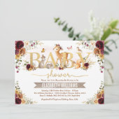 Fall Woodland Orange Burgundy Floral Baby Dusche Einladung (Stehend Vorderseite)