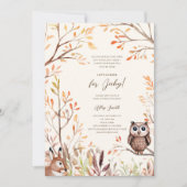 Fall Woodland Tiere Rustic Owl Baby Dusche Einladung (Vorderseite)