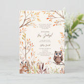 Fall Woodland Tiere Rustic Owl Baby Dusche Einladung (Stehend Vorderseite)
