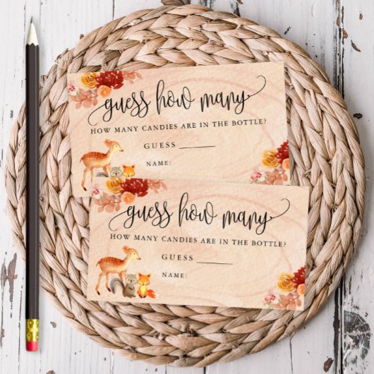 Fall Woodland Tiere schätzen, wie viele Game Card Visitenkarte