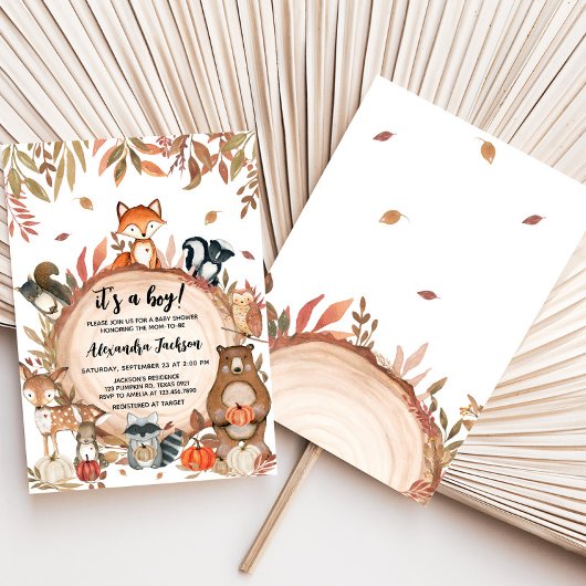 Fall Woodland Wood Slice Baby Dusche Einladung