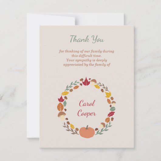 Fall Wreath | Beerdigung Dankeschön Karte (Vorderseite)