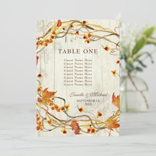 Fall Wreath Bittersweet Rustic Weddings Numbers Einladung (Stehend Vorderseite)