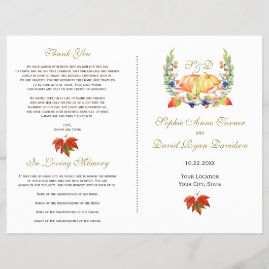 Fall-Wreath-Erntedank-Hochzeitsprogramm Flyer (Vorne)