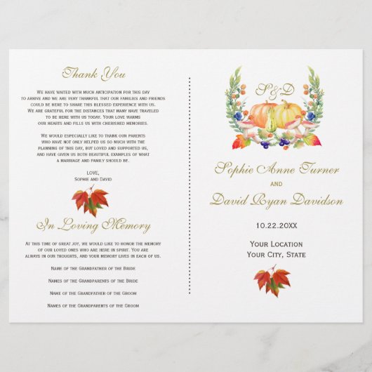Fall-Wreath-Erntedank-Hochzeitsprogramm Flyer (Vorne)