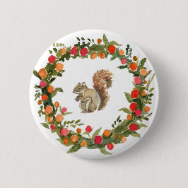 Fall Wreath mit Eichhörnchen-Wasserfarbe Button