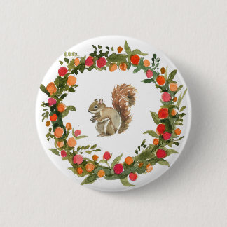Fall Wreath mit Eichhörnchen-Wasserfarbe Button