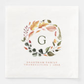 Fall Wreath Monogram Family Erntedank Serviette (Vorderseite)