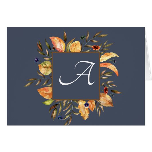 Fall-Wreath-Script-Monogram-Mitteilungskarten - bl (Vorderseite (Horizontal))