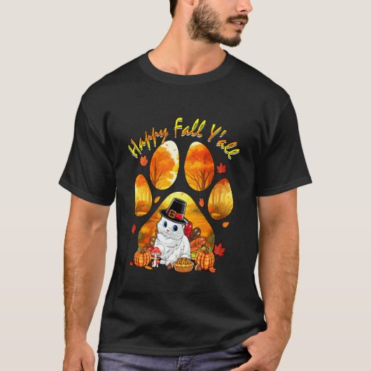 Fall Y'all Erntedankfest Katze Als Truthahn Fall B T-Shirt (Vorderseite)