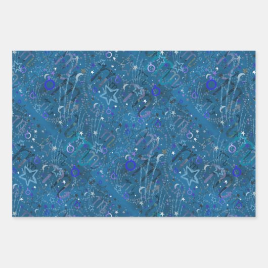 Fall Zodiac Zeichentrio Virgo, Libra, Skorpio Geschenkpapier Set (Vorderseite 3)