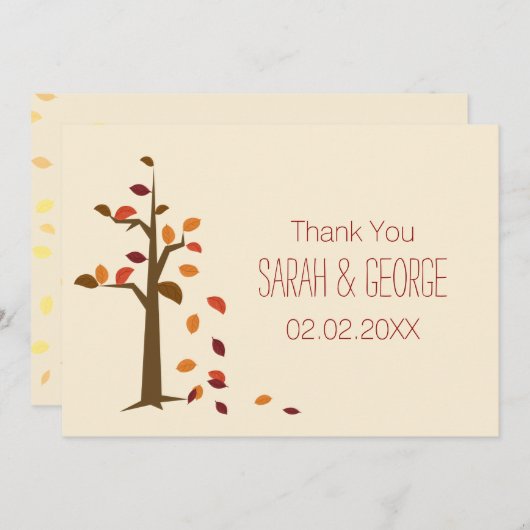 Fallbaum, Herbsthochzeit Danke Karten (Vorne/Hinten)