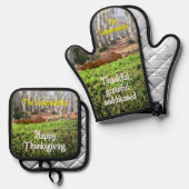 Fallbaum im Herbstmoos - Personalisiert Ofenhandschuh & Topflappen-Set (Vorderseite/Rückseite)