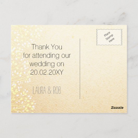 Fallbaum, rustikale Hochzeit im Herbst Danke Postkarte (Rückseite)