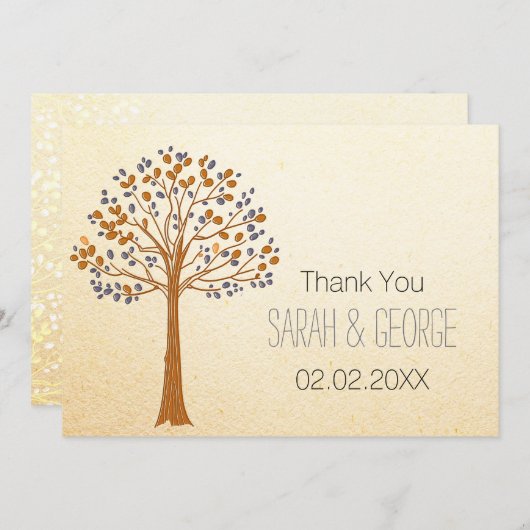 Fallbaum, Rustikale Hochzeit im Herbst Dankeschön Einladung (Vorne/Hinten)