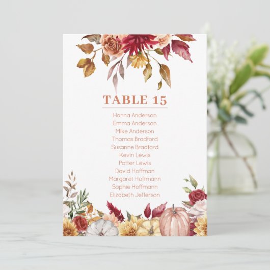 Falldiagramm für Blume Pumpkins Tischkarten Einladung (Stehend Vorderseite)