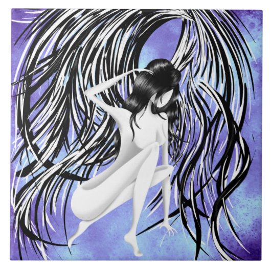 Fallen Angel Blue Monochrome Fliese (Vorderseite)