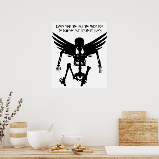 Fallen Angel Skeleton Zitate Weiße Worte Kunst Poster (Küche)