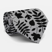 Fallen Blätter Big Pattern Black auf Grau Krawatte (Gerollt)