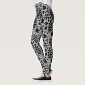 Fallen Blätter Big Pattern Black auf Grau Leggings (Links)