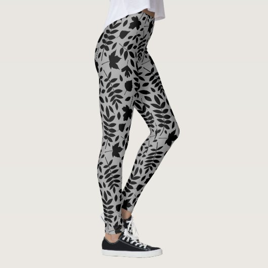 Fallen Blätter Big Pattern Black auf Grau Leggings (Rechts)