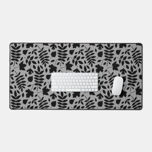 Fallen Blätter Big Pattern Black auf Grau Schreibtischunterlage (Tastatur & Maus)