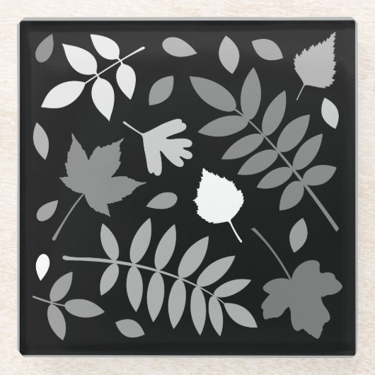 Fallen Blätter Design Grays White Black Glasuntersetzer (Vorderseite)