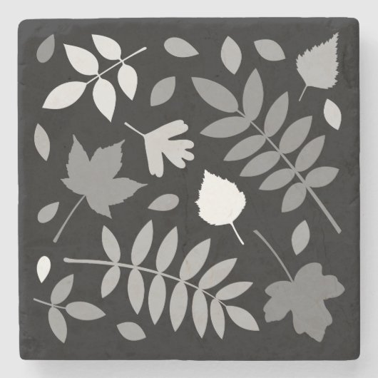 Fallen Blätter Design Grays White Black Steinuntersetzer (Vorderseite)