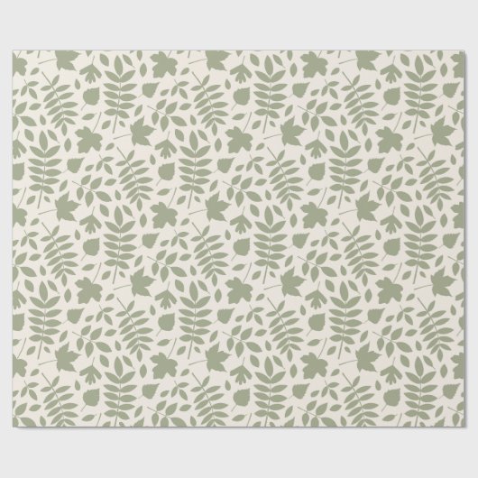 Fallen Blätter Große Muster grün auf Creme Geschenkpapier (Flach)