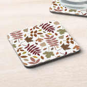 Fallen Blätter Große Muster Herbstfarben auf Weiß Getränkeuntersetzer (Linke Seite)