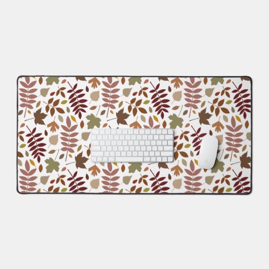 Fallen Blätter Große Muster Herbstfarben auf Weiß Schreibtischunterlage (Tastatur & Maus)