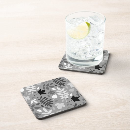 Fallen Blätter Lg Muster Monochrome auf Grau Getränkeuntersetzer (Rechte Seite)