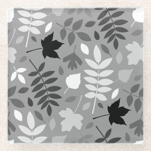 Fallen Blätter Lg Muster Monochrome auf Grau Glasuntersetzer (Vorderseite)