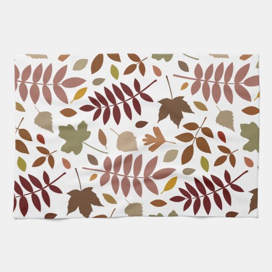 Fallen Blätter Muster Herbstfarben auf Weiß Geschirrtuch (Horizontal)