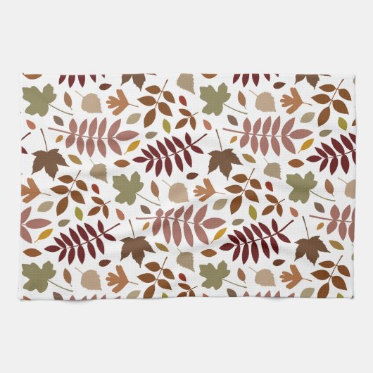 Fallen Blätter Muster Herbstfarben auf Weiß Geschirrtuch (Horizontal)