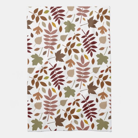 Fallen Blätter Muster Herbstfarben auf Weiß Geschirrtuch (Vertikal)